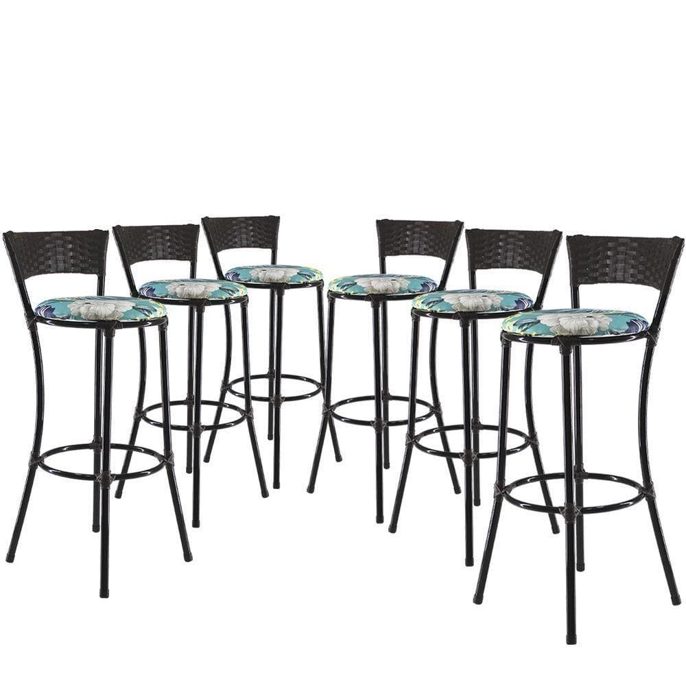 Kit Com 6 Banquetas Altas Forts Fibra Uv Bancada, área Goumert, Bar, Piscina, Balcão, Floral Azul