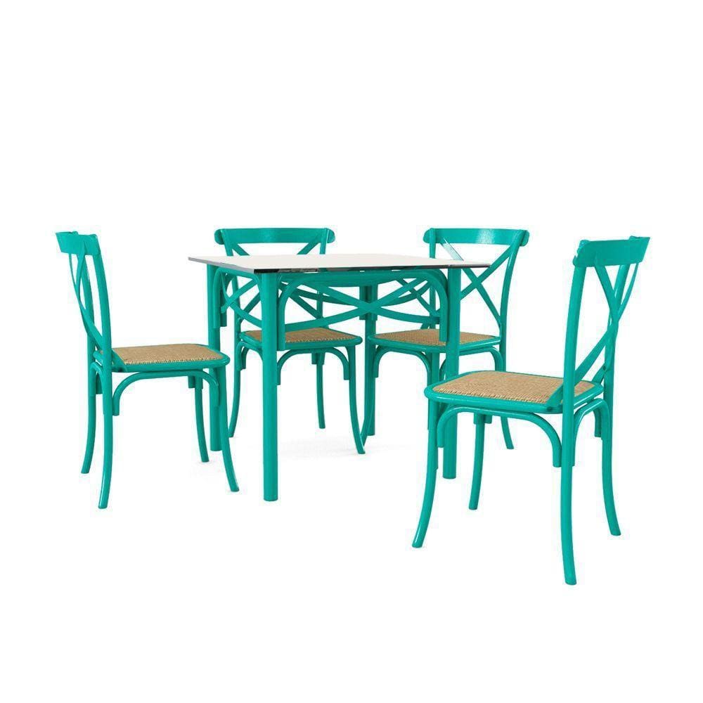 Conjunto Katrina Azul Turquesa 4 Lugares Tampo De Madeira Quadrado 90 Cm Asturias