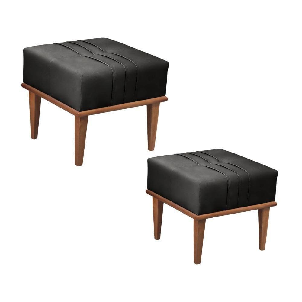 Conjunto - 2 Puffs Banqueta Maya Luxo Castellar Móbile Corino Preto