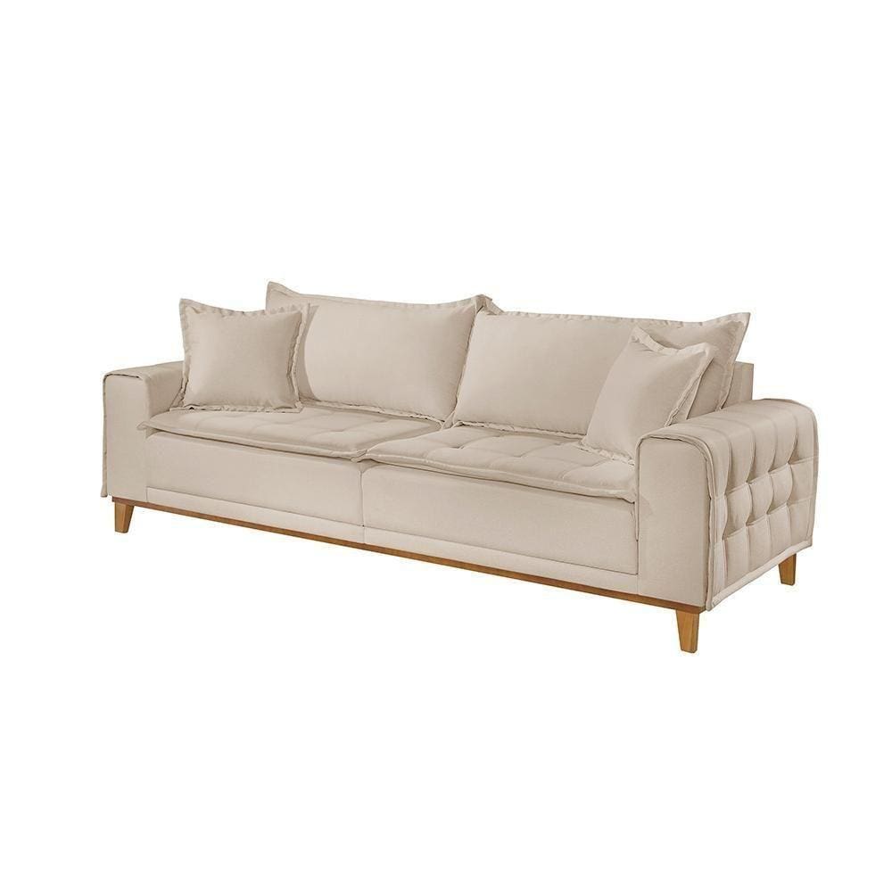 Sofá Fixo Orfeu Até 4 Lugares Luxo 2,20m Castellar Móbile Veludo Bege Claro