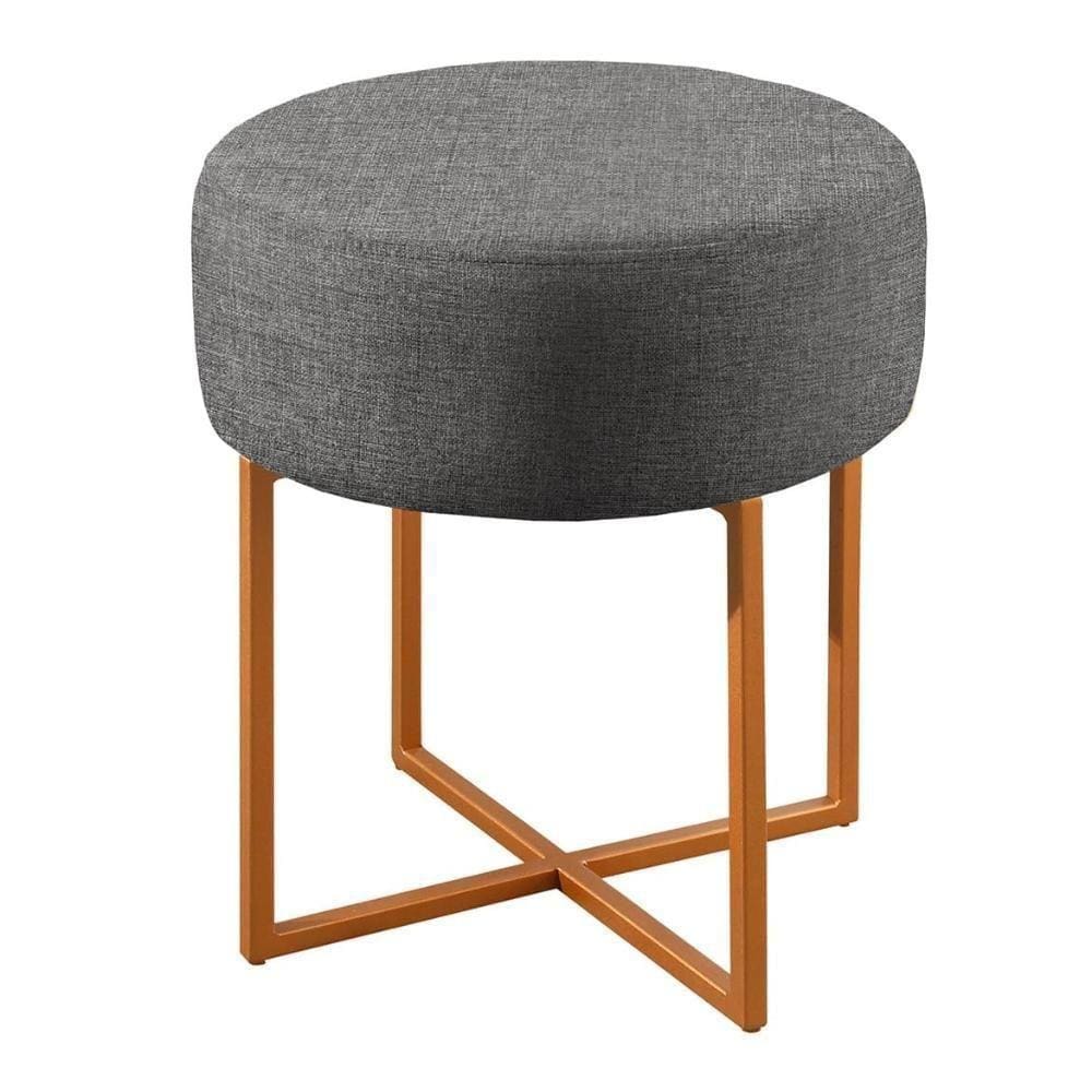 Puff Banqueta Otávio Luxo Base Bronze Castellar Móbile Linho Cinza