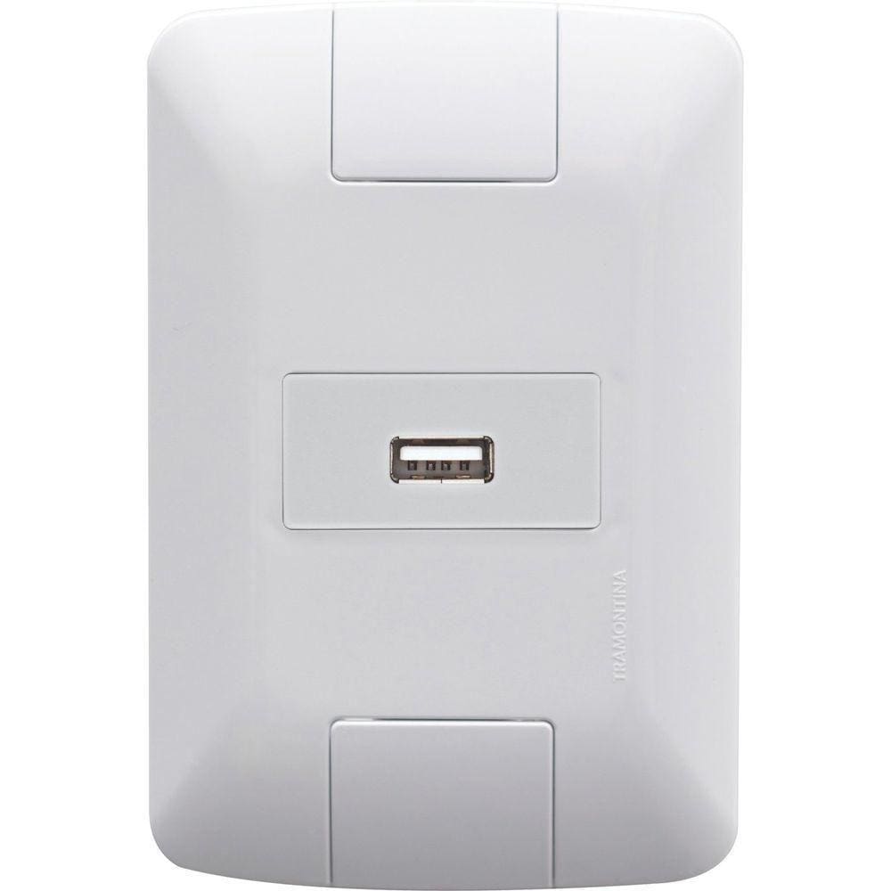 Conjunto 4x2 Com 1 Tomada Usb Brilho 1,5 A Bivolt Tramontina Aria Branco Tramontina
