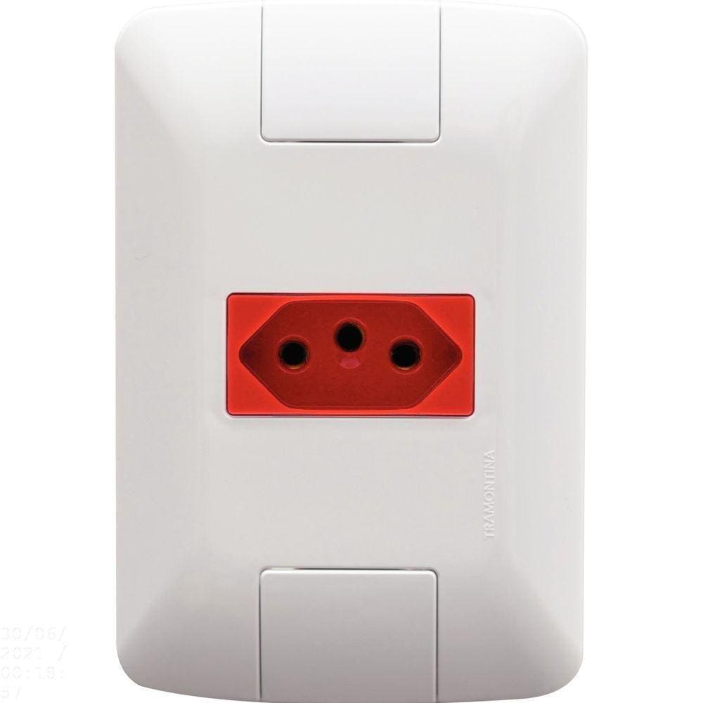 Conjunto 4x2 Com 1 Tomada 2p+t Tramontina Aria 20 A 250 V Branco E Vermelho Tramontina