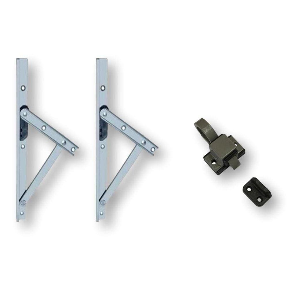Kit Janela Maxim-Ar Braço 20Cm + Fecho Gatilho Cinza