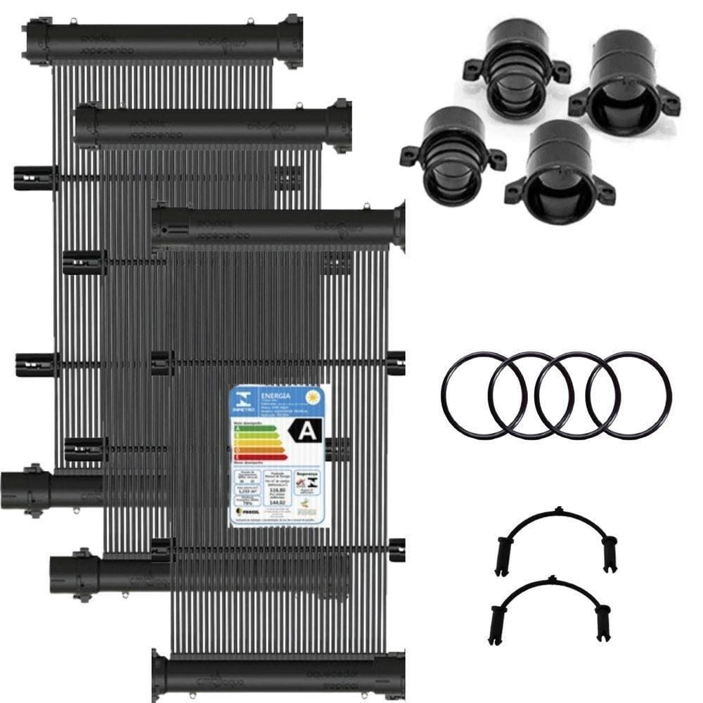 Conjunto 16 Placas E Terminações Para Aquecimento Solar De Piscina Até 16m² Ou 30 Mil Litros