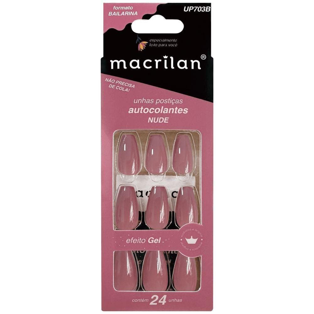Macrilan Unhas Postiças Autocolantes Efeito Gel Nude Up703B (24 Unidades)