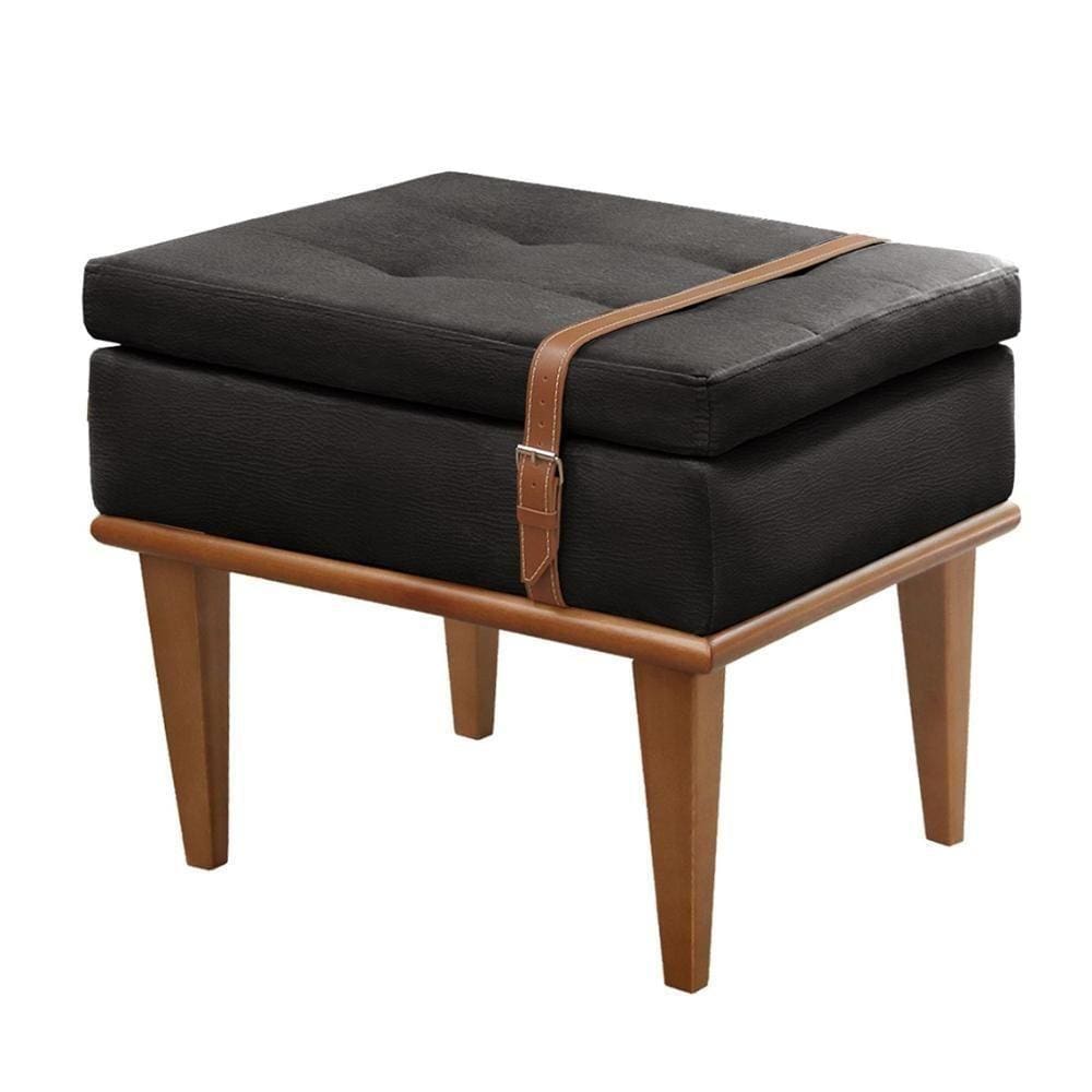 Puff Banqueta Londres Luxo Madeira Maciça Castellar Móbile Corino Preto