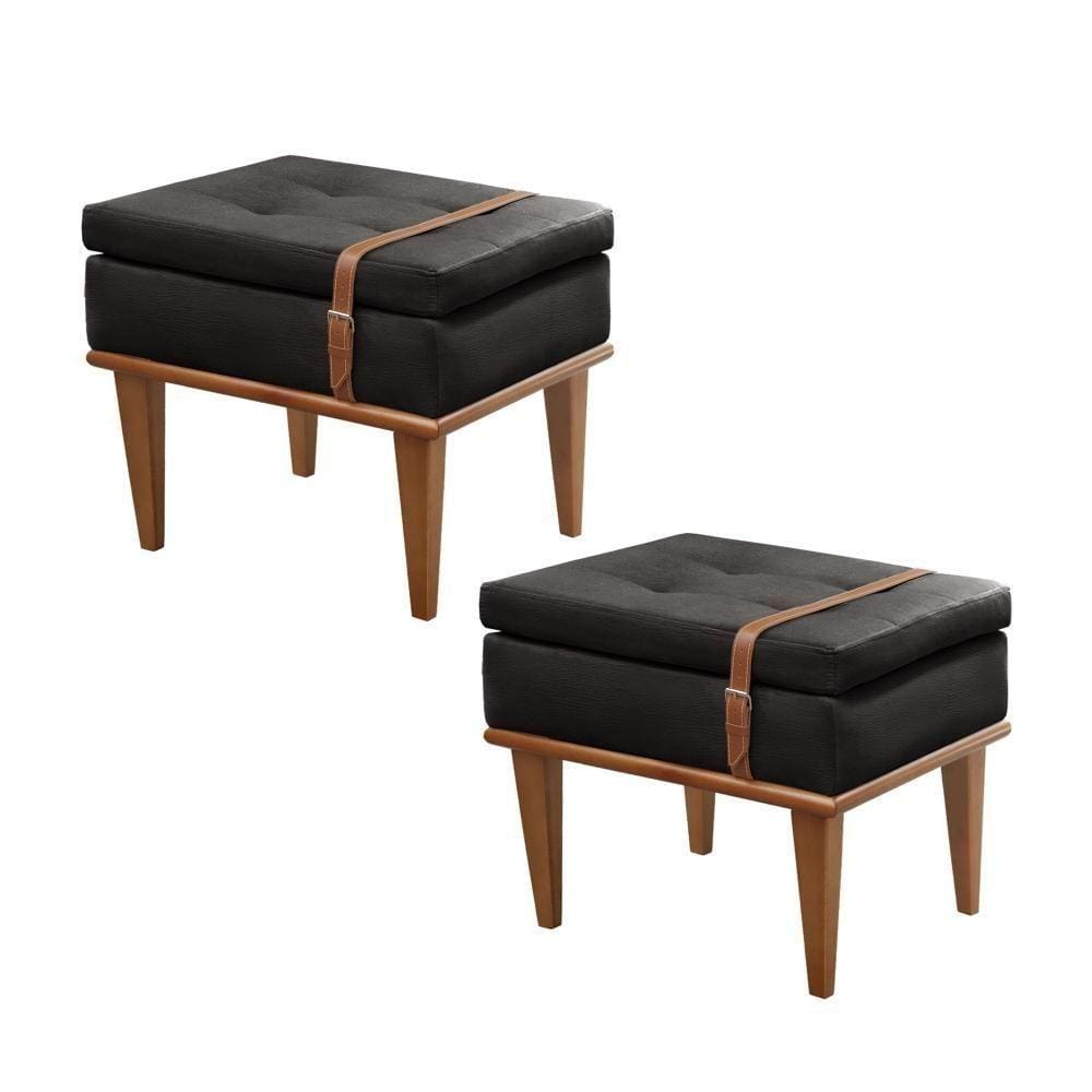 Conjunto - 2 Puffs Banqueta Londres Luxo Castellar Móbile Corino Preto