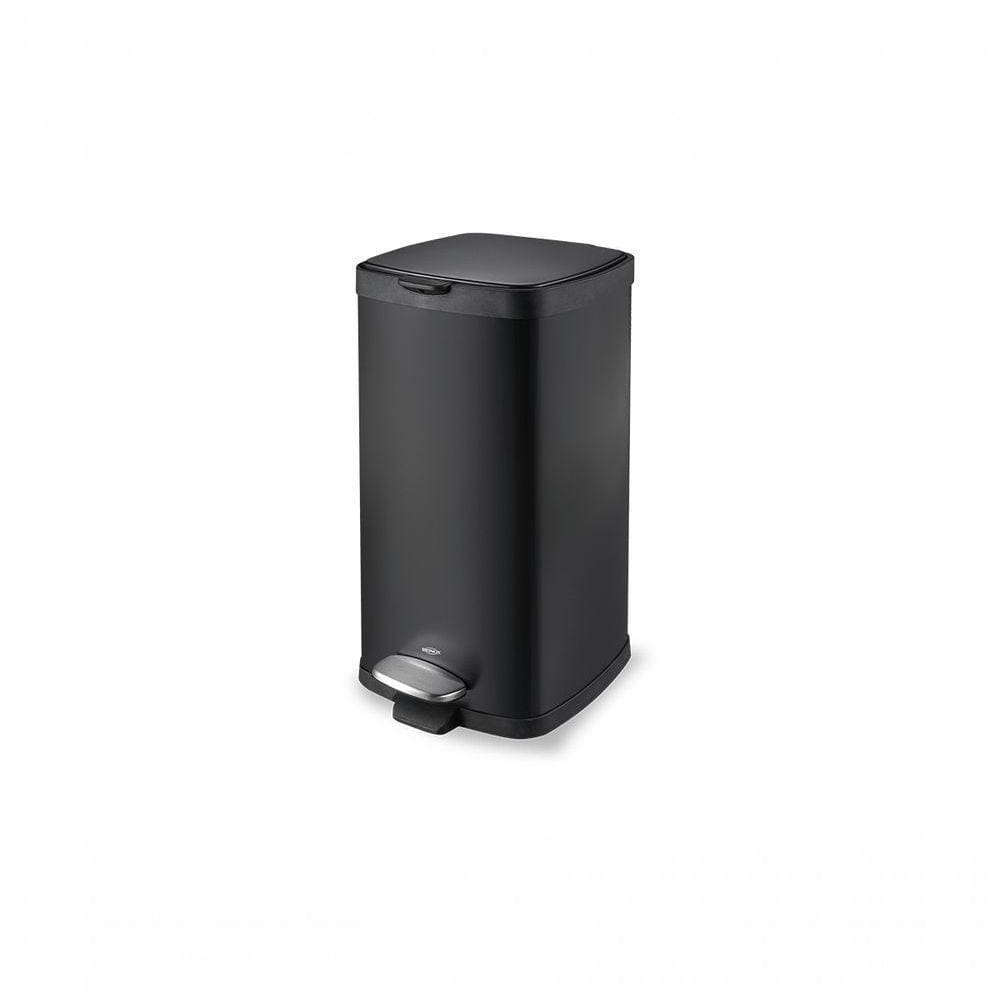 Lixeira Brinox Pedal Preta 20 Litros Em Aço Carbono Pintado, Linha Frame. Preto