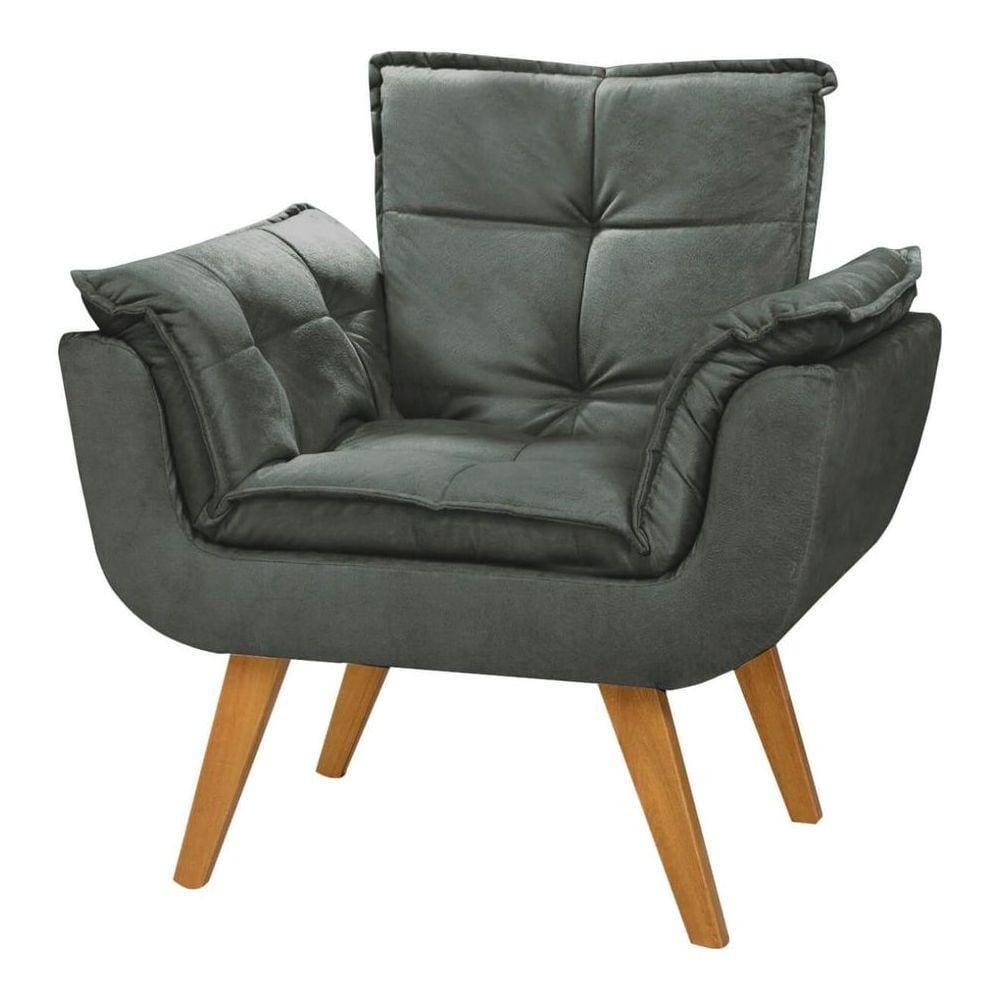 Poltrona Decorativa Opala Suede Grafite - Dora Bela