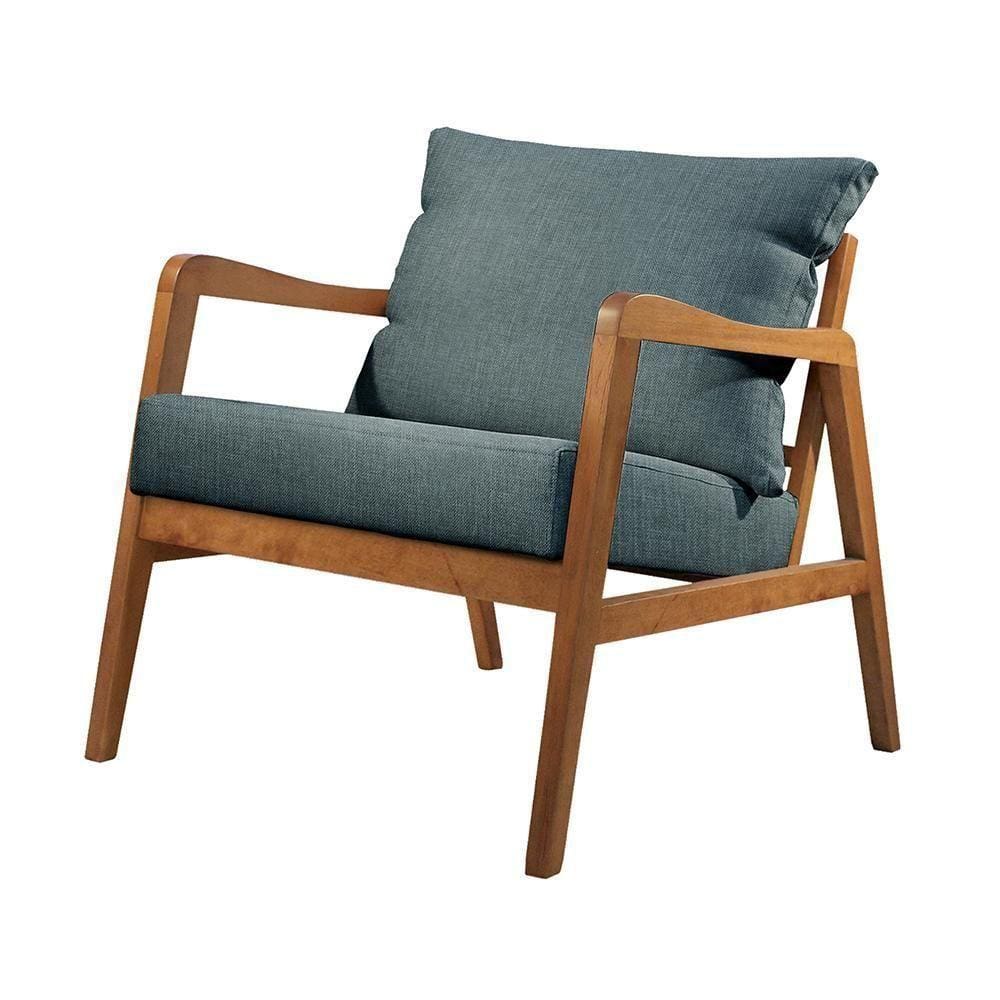 Poltrona Bia Luxo Madeira Maciça Castellar Móbile Linho Azul Linho Azul