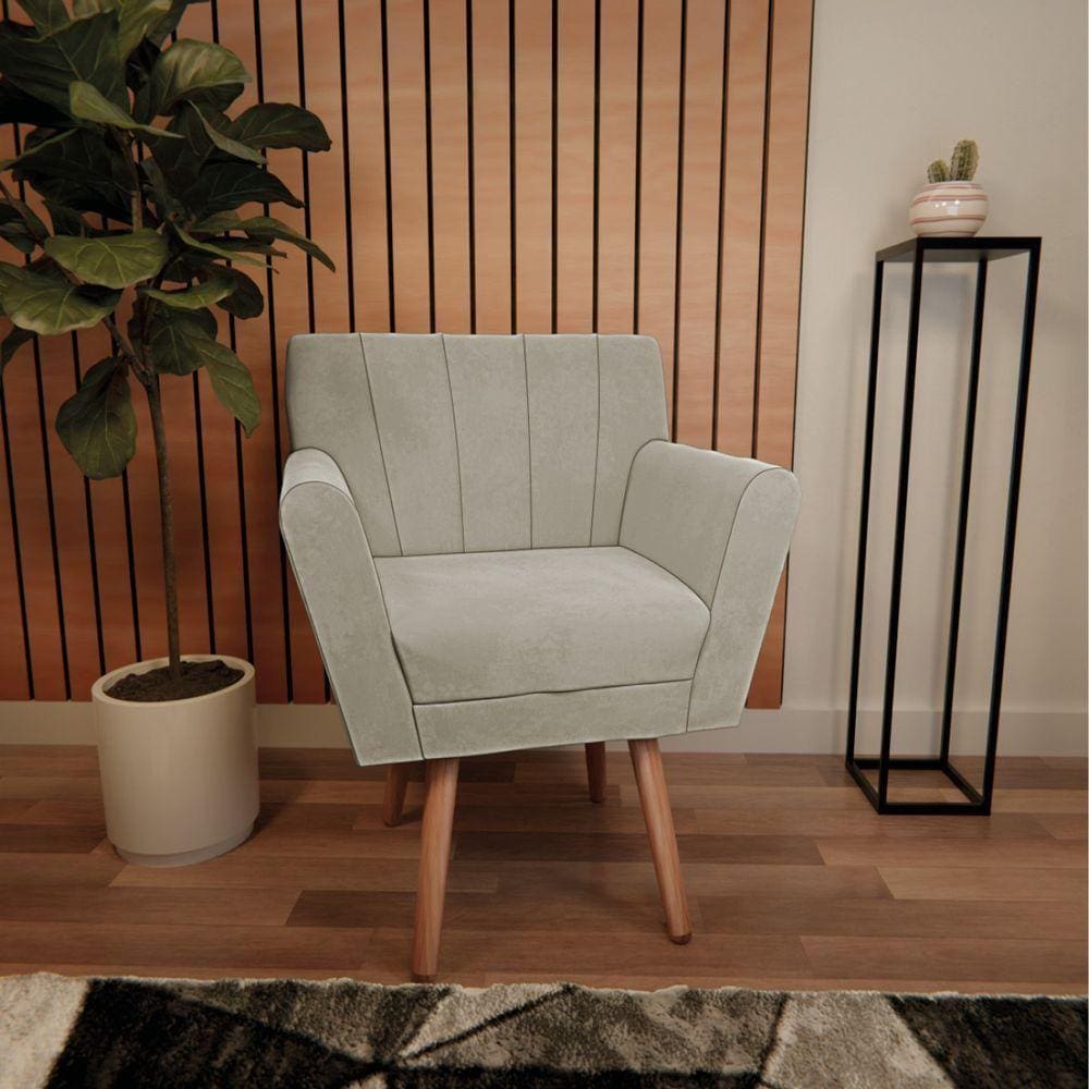 Poltrona Laura Pés Palito Linho - Doce Sonho Móveis Bege