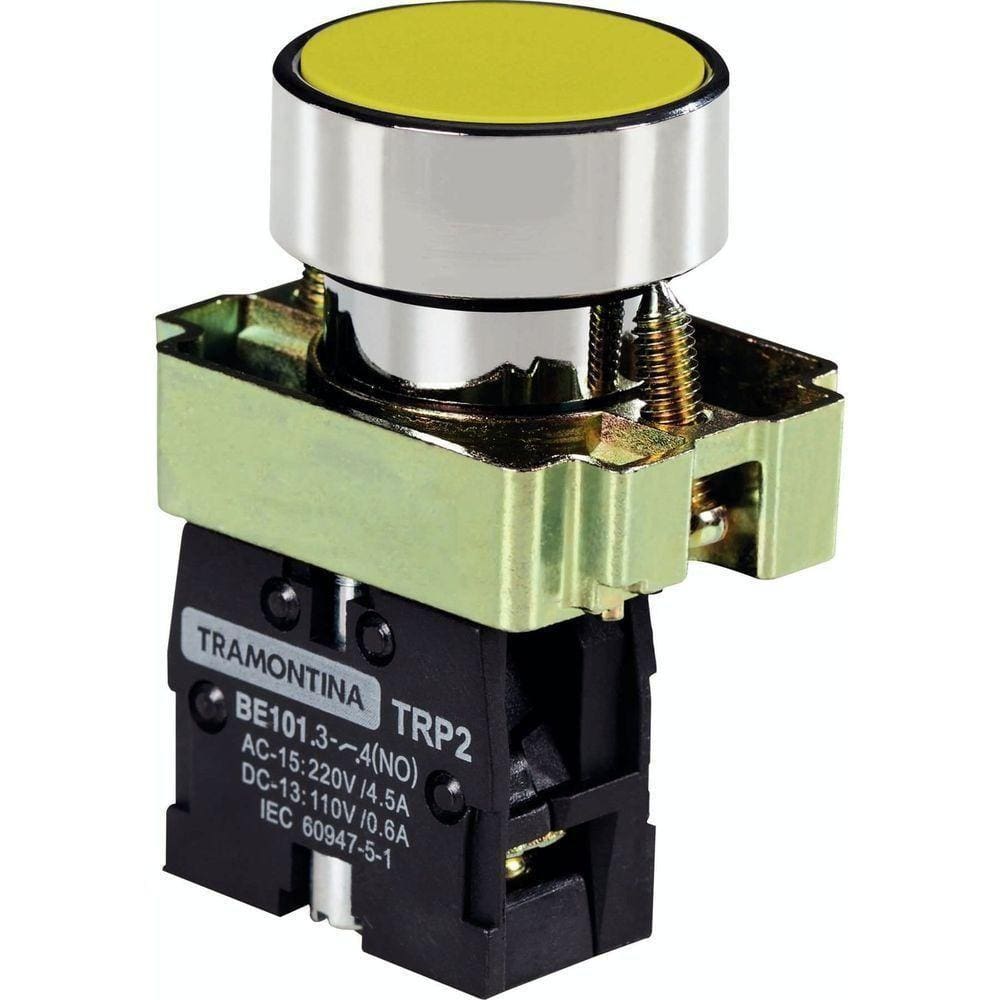 Botão De Impulso Tramontina Trp2-ba51 1na Amarelo Com Base De Metal Tramontina
