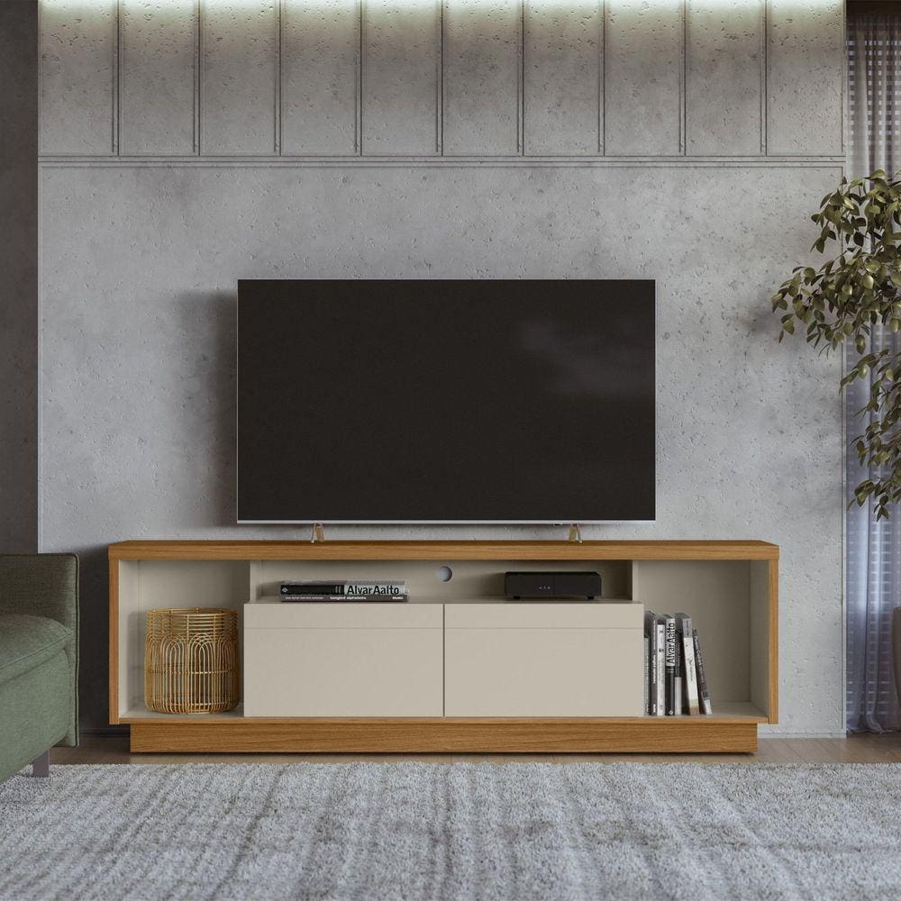 Rack 2 Portas para TV até 75 Polegadas Cronos 1.8 Yescasa Marrom/ Off White