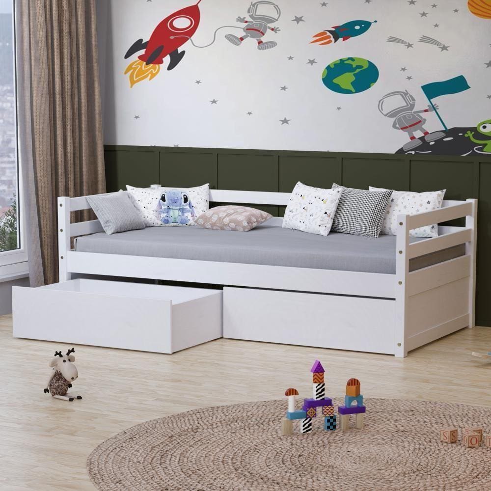 Cama Solteiro Slim Com 02 Gavetas Madeira Maciça Branco Housin