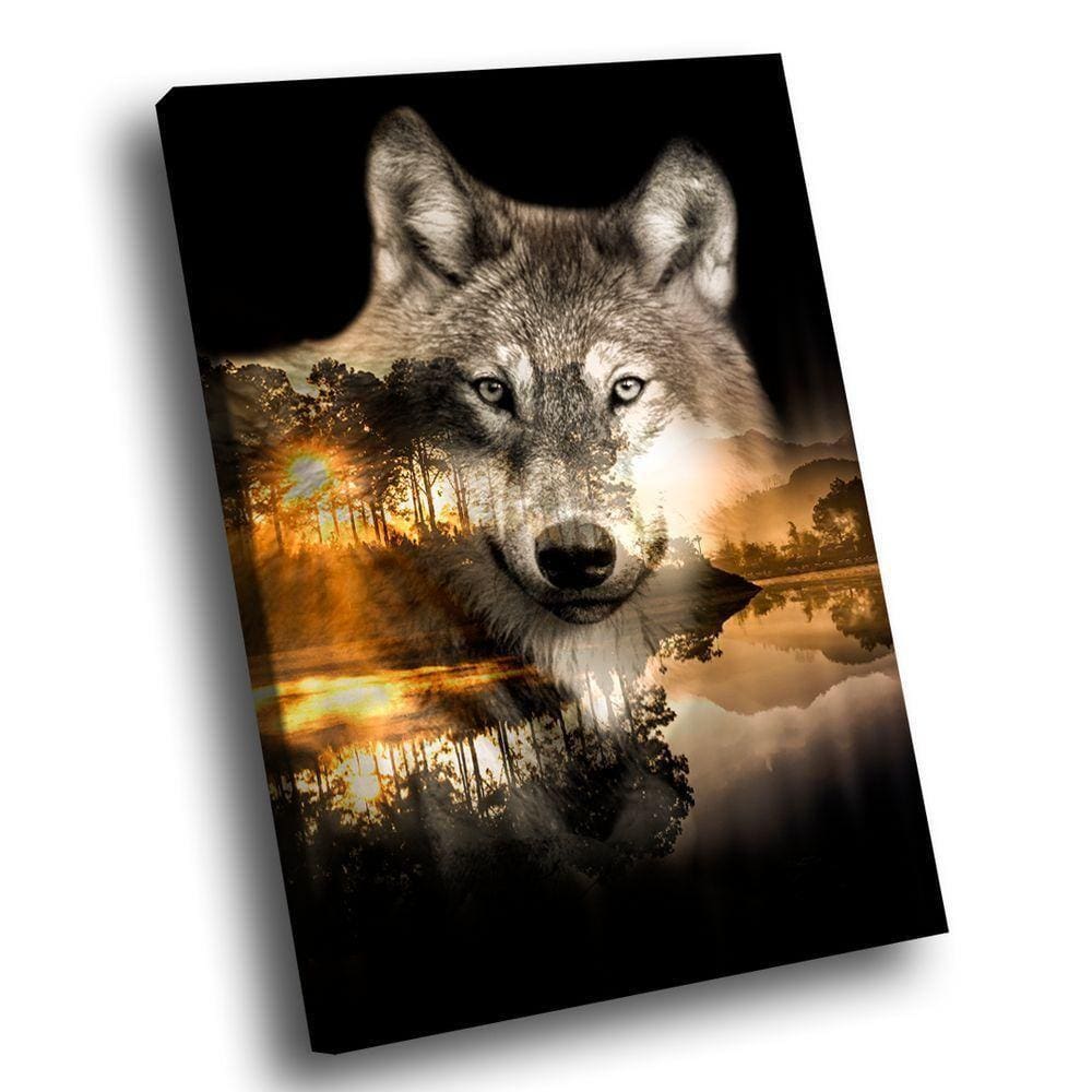 Quadro Lobo Natureza Br Artes Médio 84x54