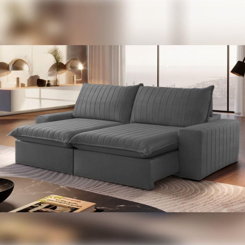 Sofá Retrátil e Reclinável 250cm Noah Grafite