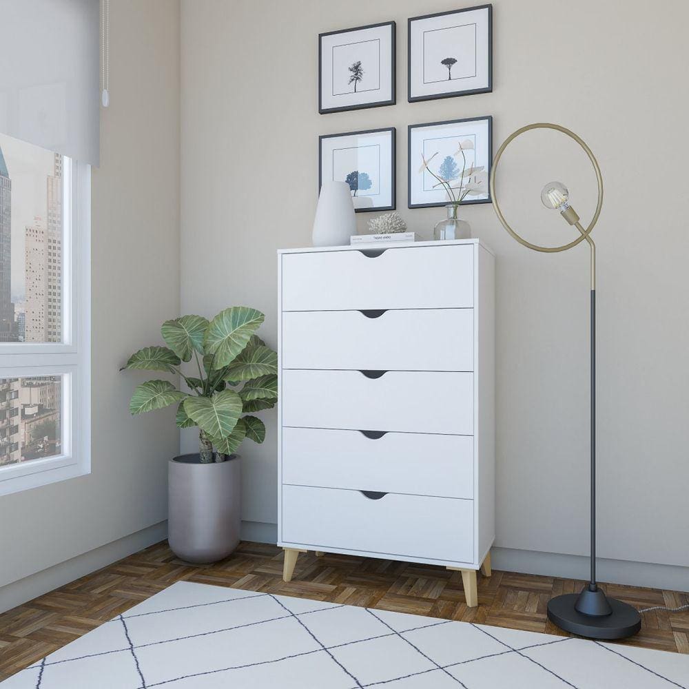 Cômoda Ipanema Alta 5 Gavetas em MDP e Pintura BP Fosca Branco