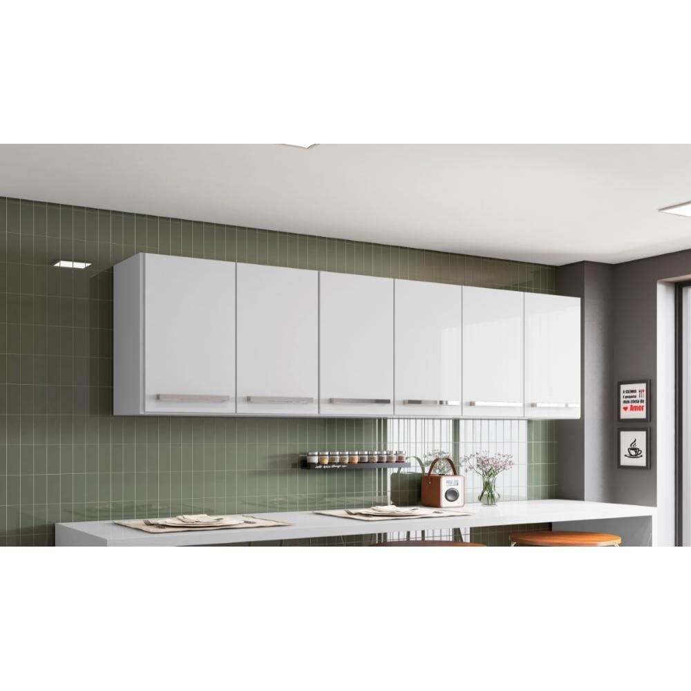 Armario Suspenso para Cozinha 6 Portas Branco Maldivas Brienza Movelaria