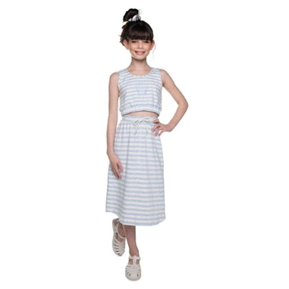 Conjunto listrado croped regata e saia Have Fun