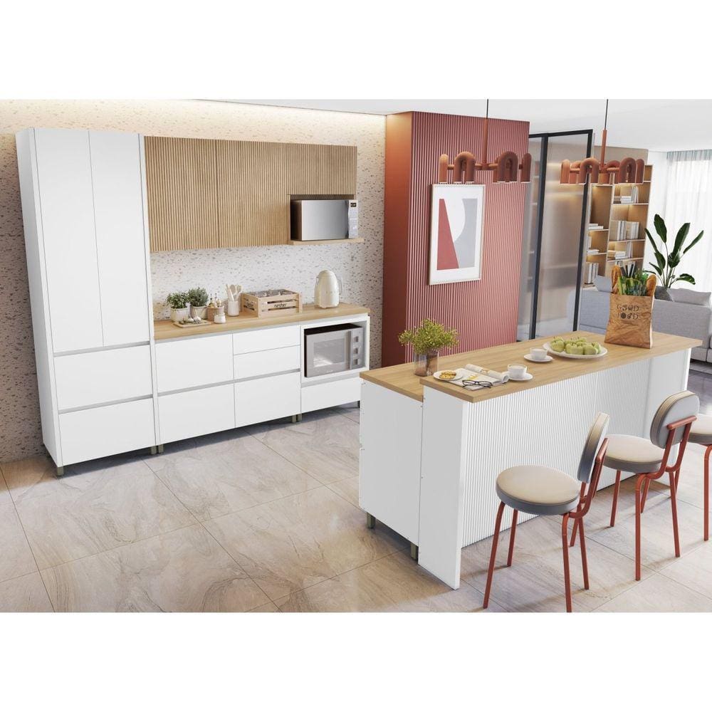 Cozinha 8 Peças 8 Portas 12 Gavetas Forno Ilha Rainha 100% Mdf Branco/Marrom