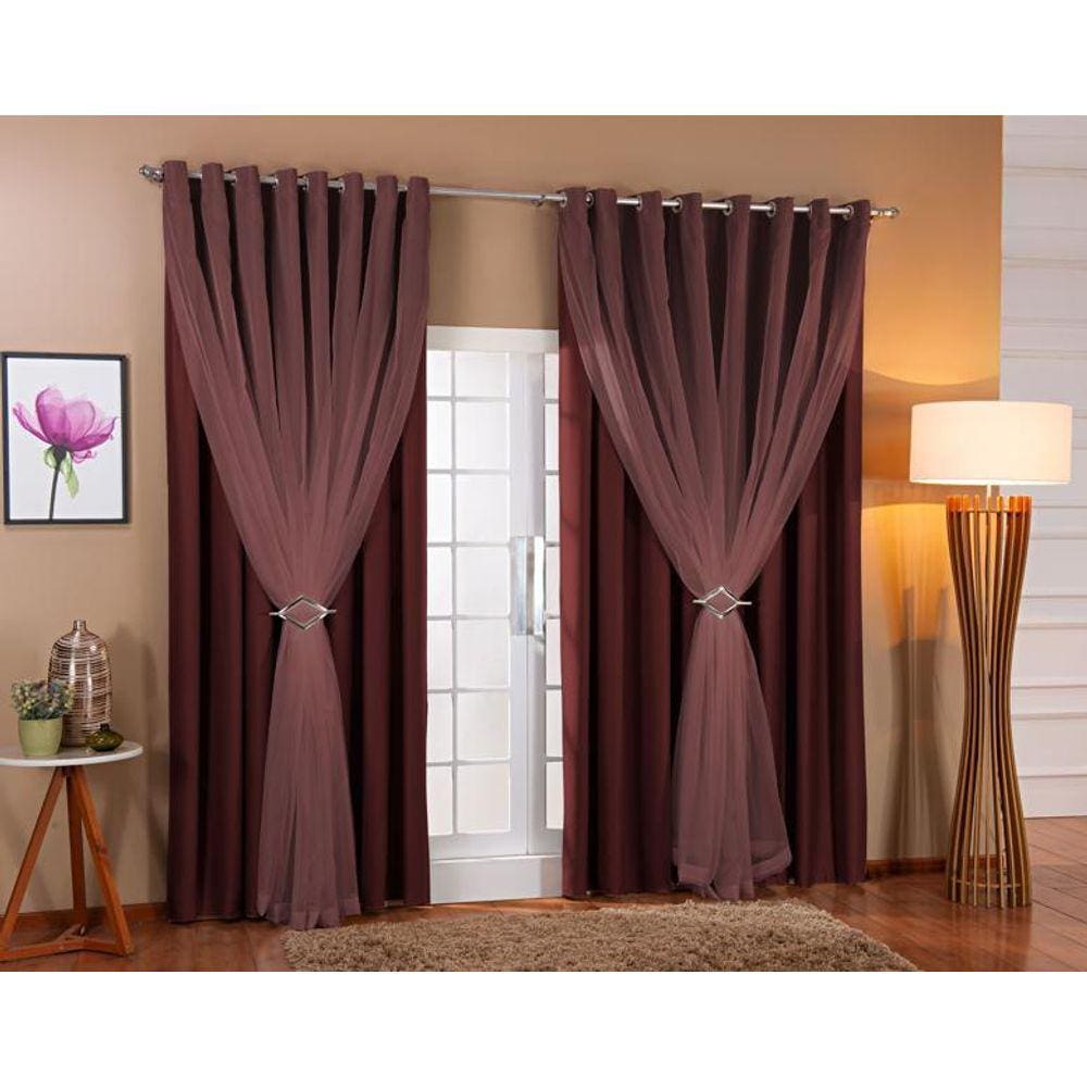 Cortina Voil Forro Blackout Tecido 4,00X2,70 Marrom