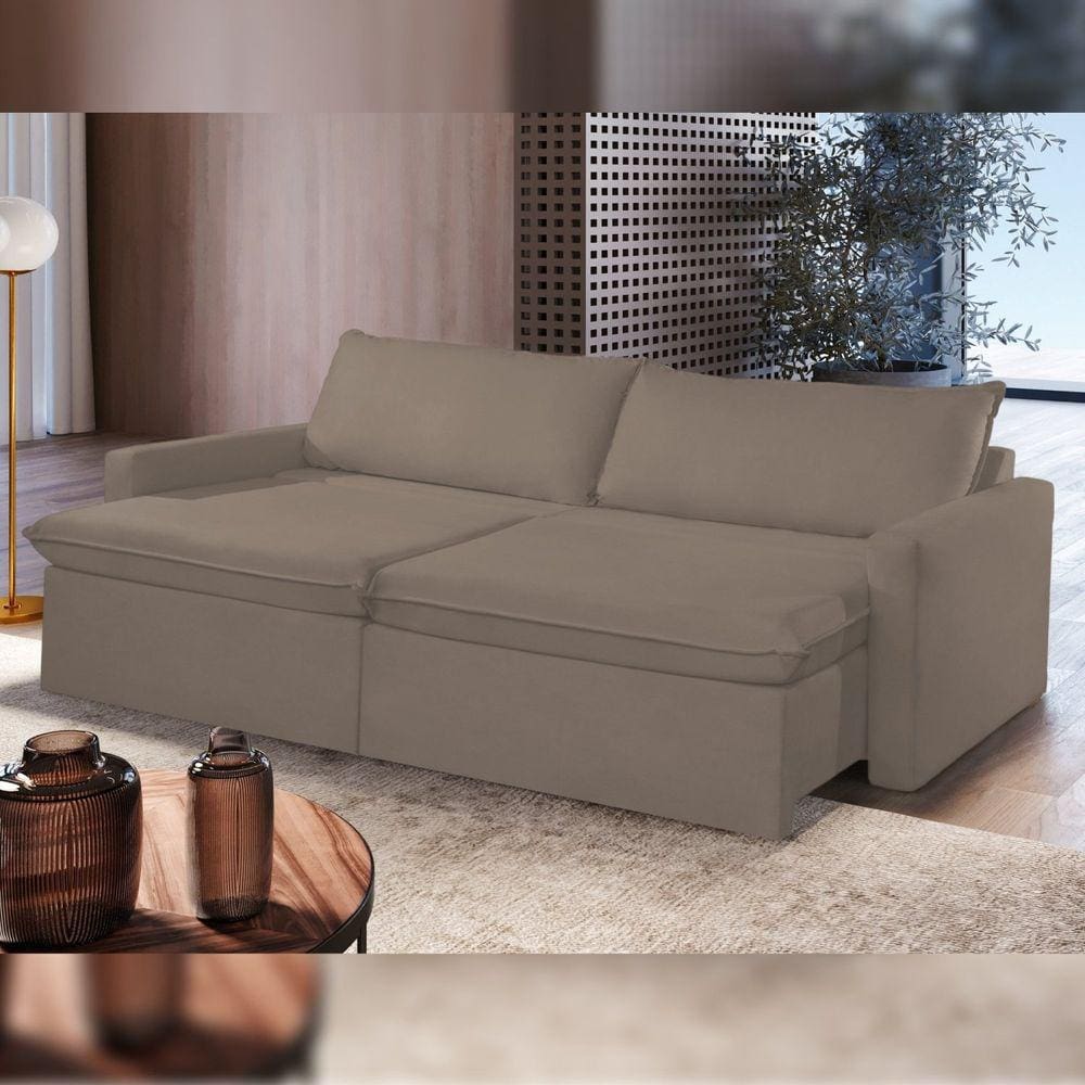 Sofá Retrátil e Reclinável 260cm Marselha Bege