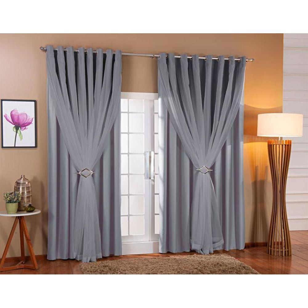 Cortina Voil Forro Blackout Tecido 5,00X2,60 Cinza