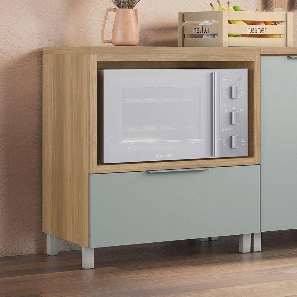 Balcão Forno 1 Gaveta com Caixa Organizadora 80cm 100% MDF Marquesa Marrom/Verde