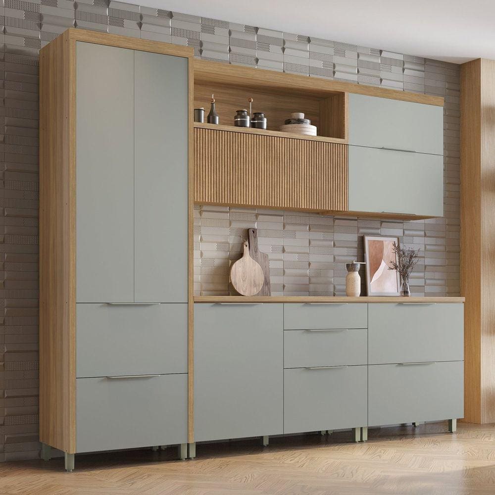 Cozinha 5 Peças 7 Portas 6 Gavetas Marquesa 100% Mdf Marrom/Verde