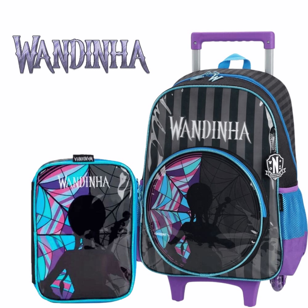 Kit Escolar Infantil Wandinha Mochila e Estojo Preto Luxcel