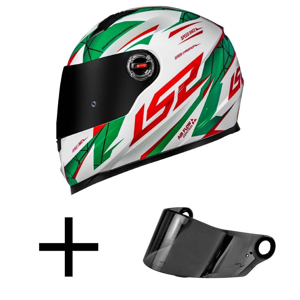 Capacete LS2 FF358 Draze Branco e Verde Mais Viseira Fumê