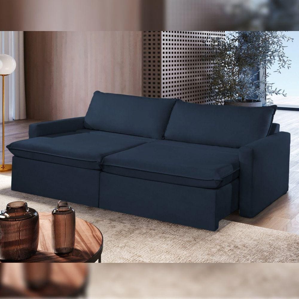 Sofá Retrátil e Reclinável 260cm Marselha Azul