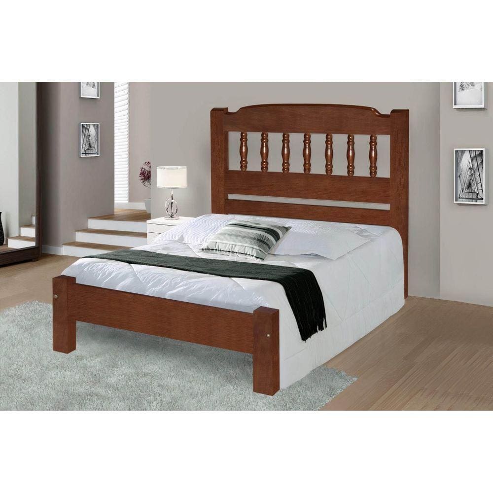 Cama de Casal Roma de Madeira Maciça Angelim Pedra/Tauari