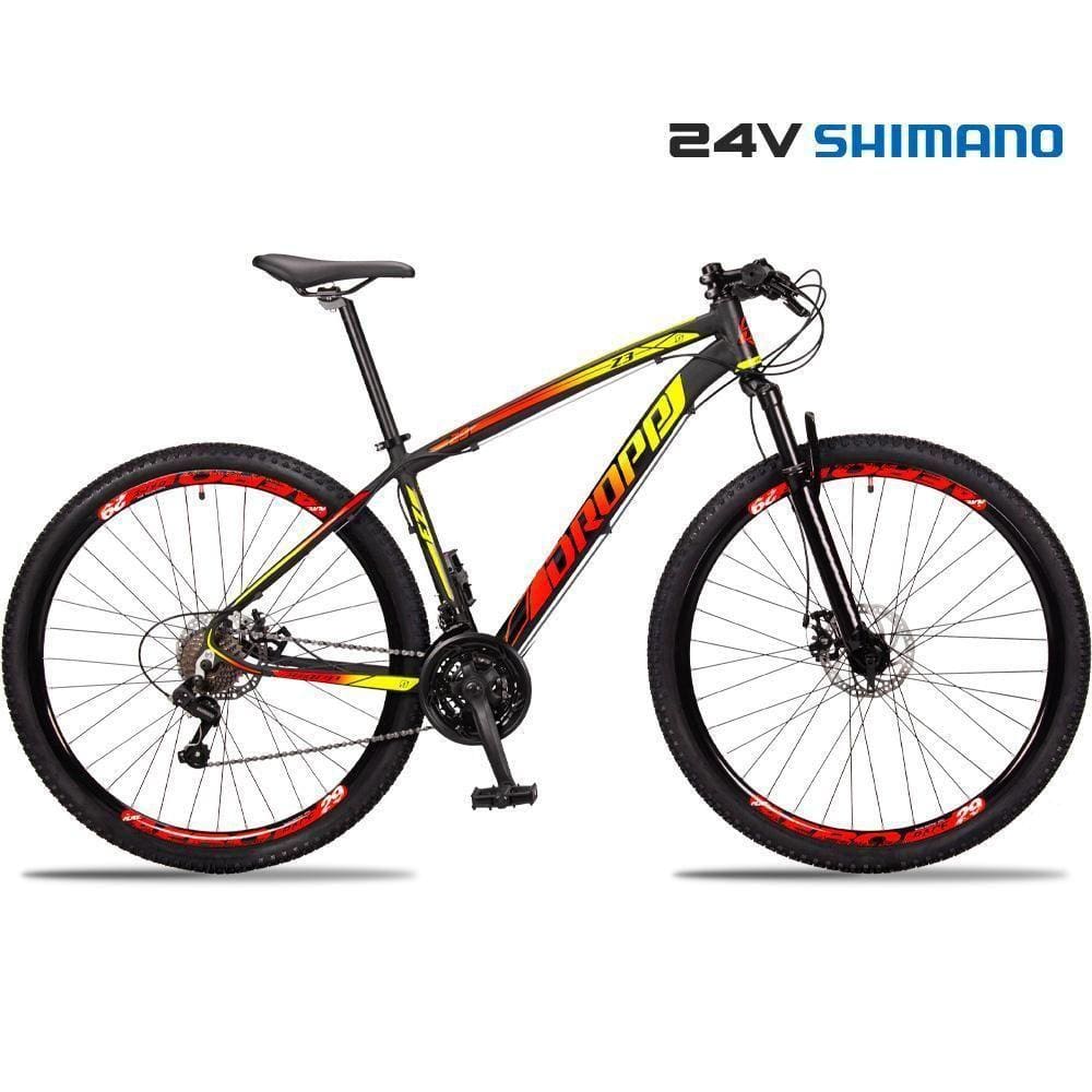 Bicicleta 29 Dropp Z3 Shimano Tz 24 Vel Freio A Disco Mtb Alumínio Vermelho+amarelo