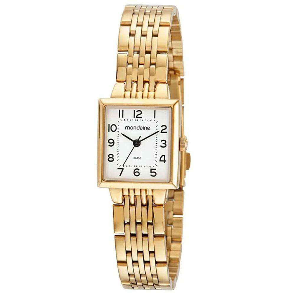 Relógio MONDAINE feminino quadrado dourado 32378LPMVDE1