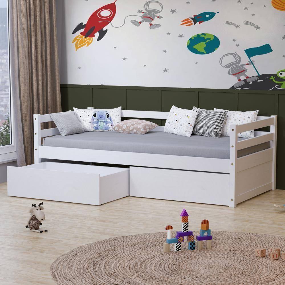 Cama Infantil Slim Com 02 Gavetas Madeira Maciça Branco Housin