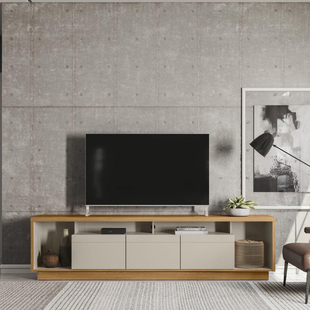 Rack 3 Portas para TV até 75 Polegadas Cronos 2.2 Yescasa Marrom/ Off White