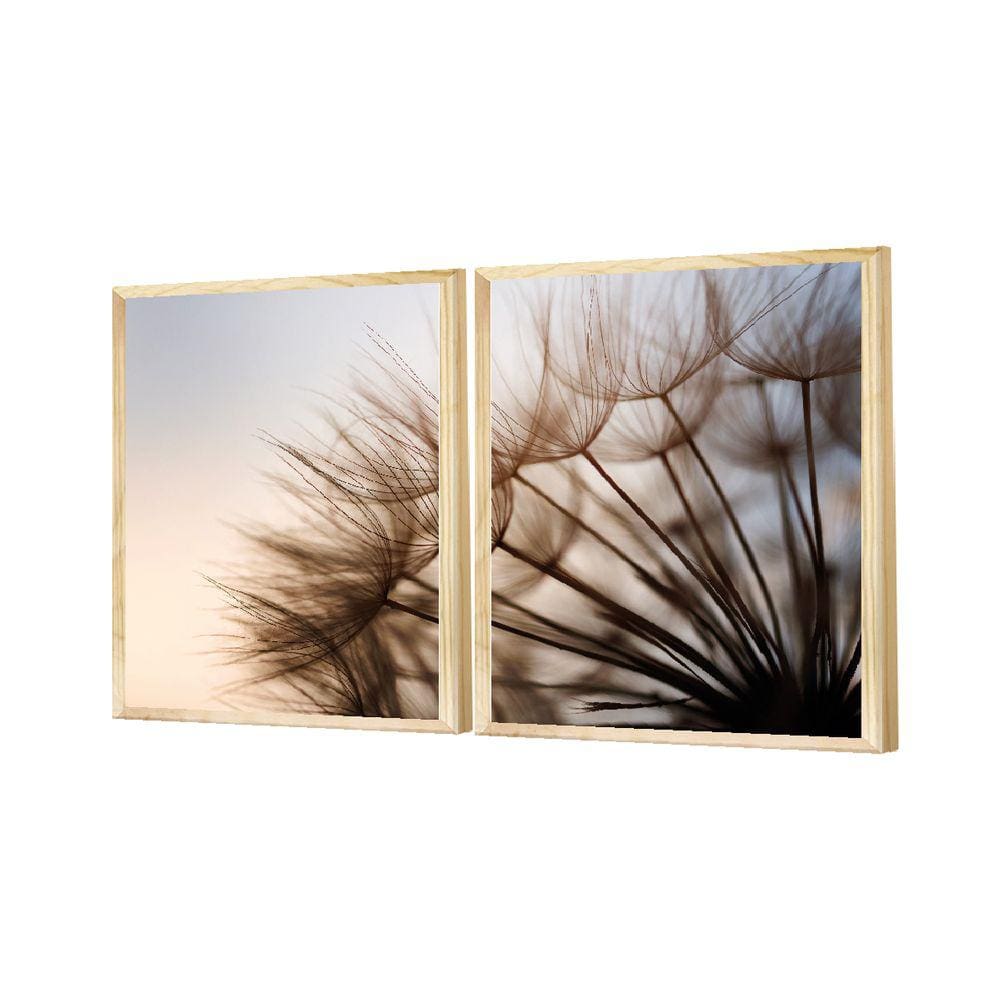 Dupla de Quadros Decorativos Paisagem Plantas Dente de Leão
