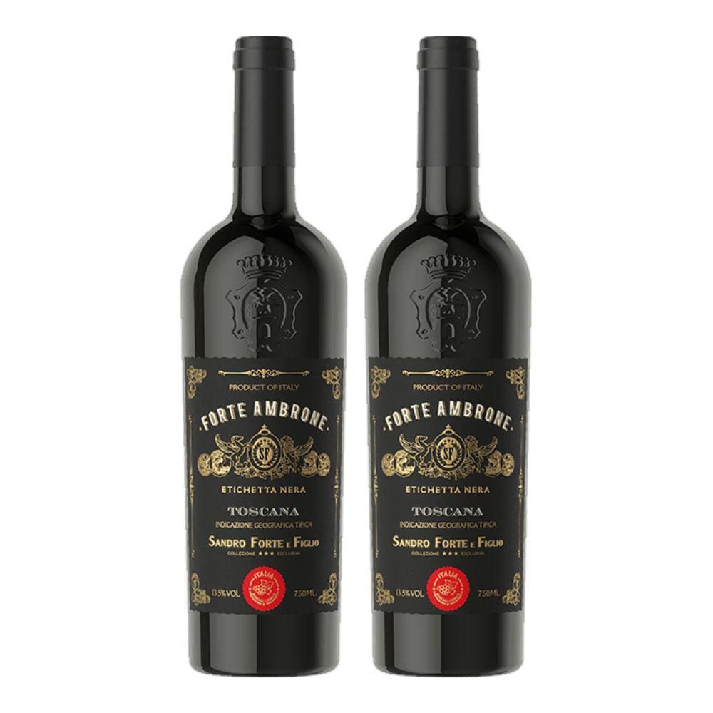 Kit 2 Vinhos Forte Ambrone Etichetta Nera IGT Toscana Tinto Itália 750ml