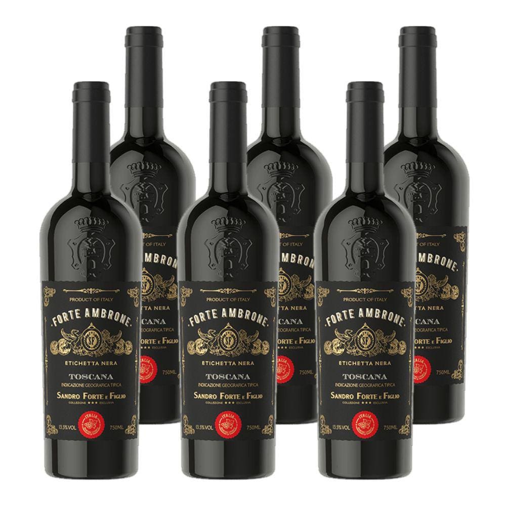 Kit 6 Vinhos Forte Ambrone Etichetta Nera IGT Toscana Tinto Itália 750ml