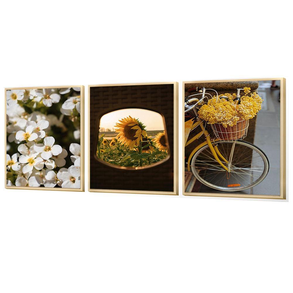 Kit 3 Quadros Decorativo Girassol Margarida Sol Amarelo Sala