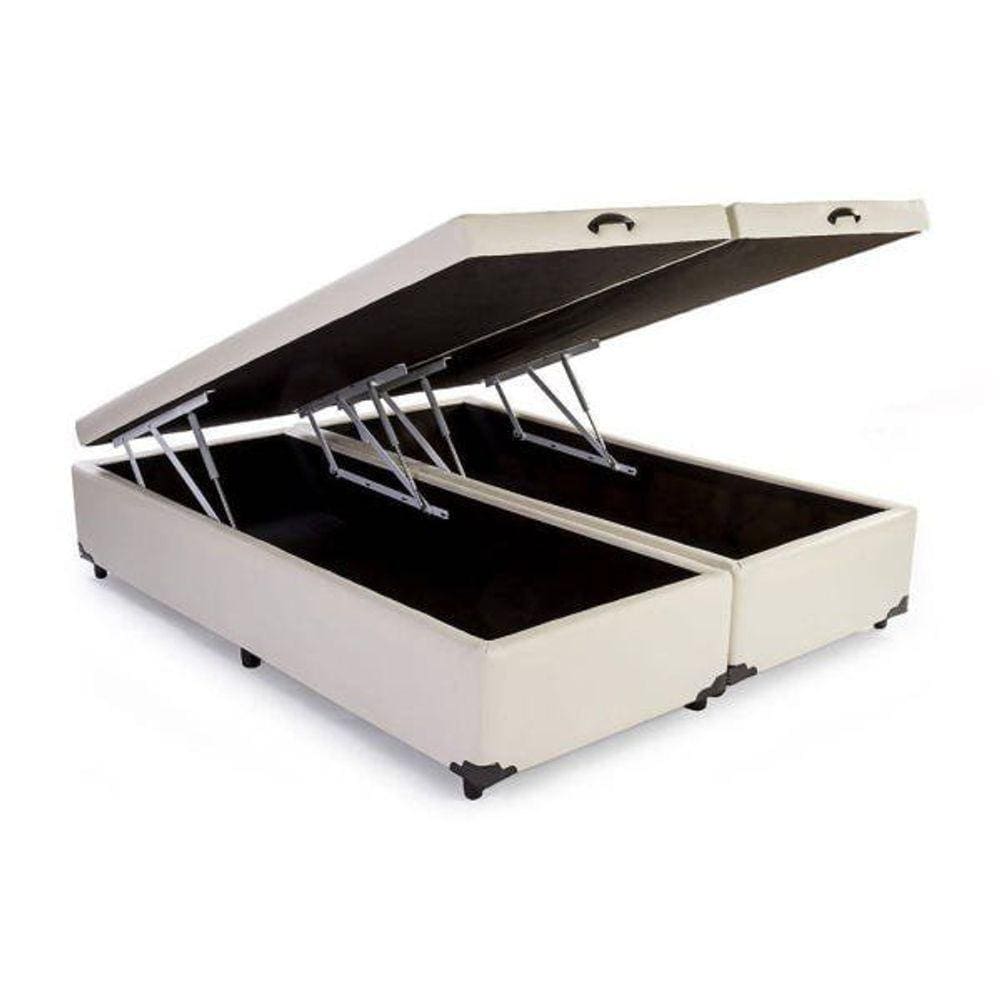 Base Box Baú Queen Bipartido Sintético Bege 39x158x198