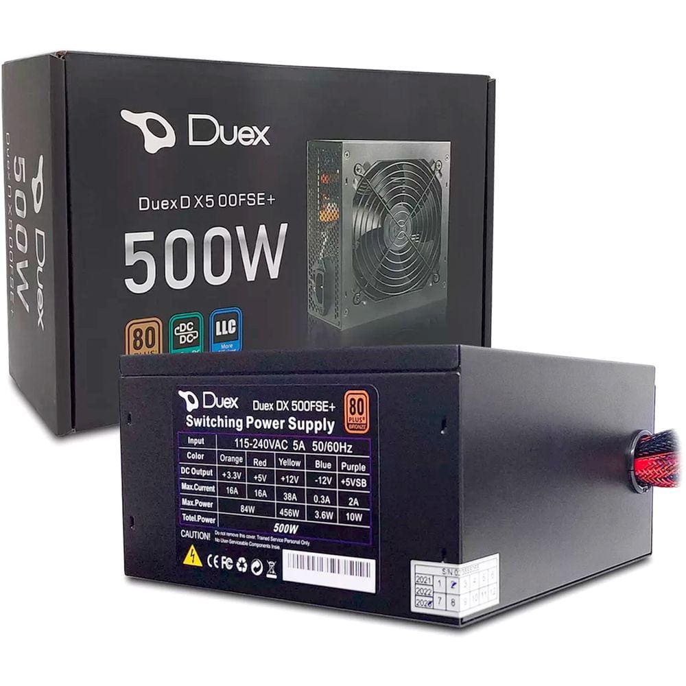 Fonte Gamer 500w Atx Duex Dx 500FSE+ 80plus Bronze Pfc Ativo