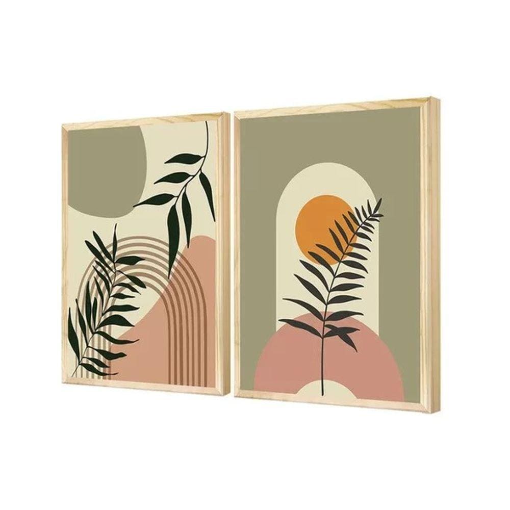 Dupla de Quadros Plantas Verde Folhagens Boho Para Cozinha