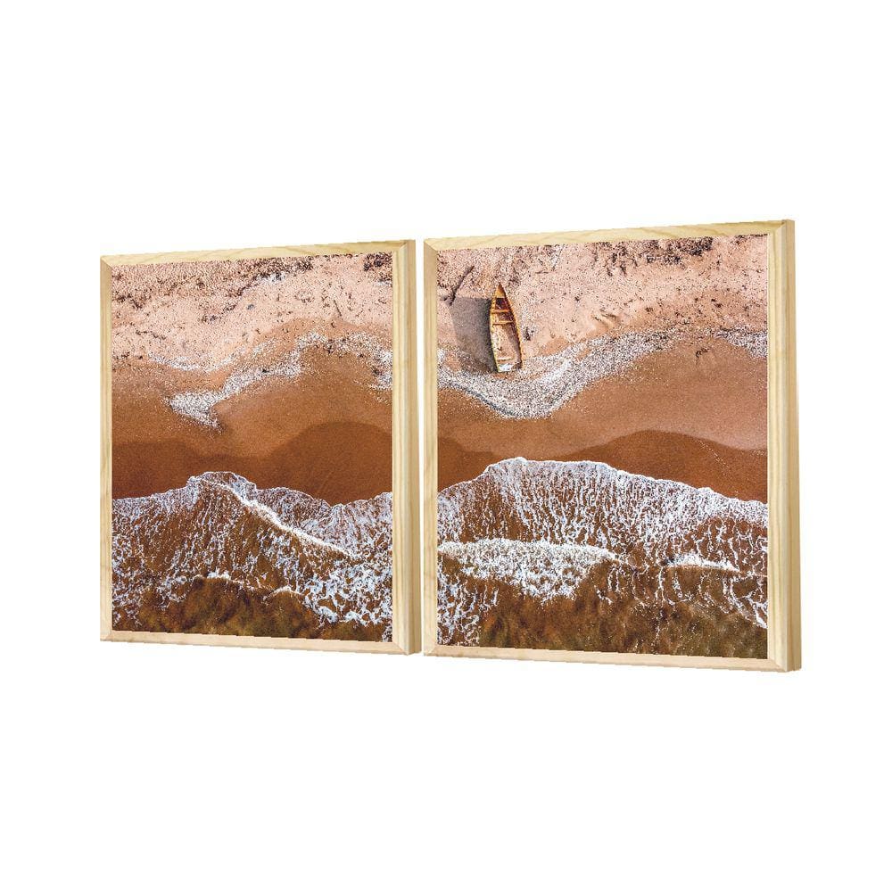 Dupla de Quadros Decorativos Paisagem Praia Areia Mar Orla