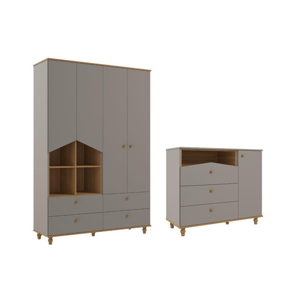 Guarda Roupa e Cômoda Retro Casinha Permobili MDF