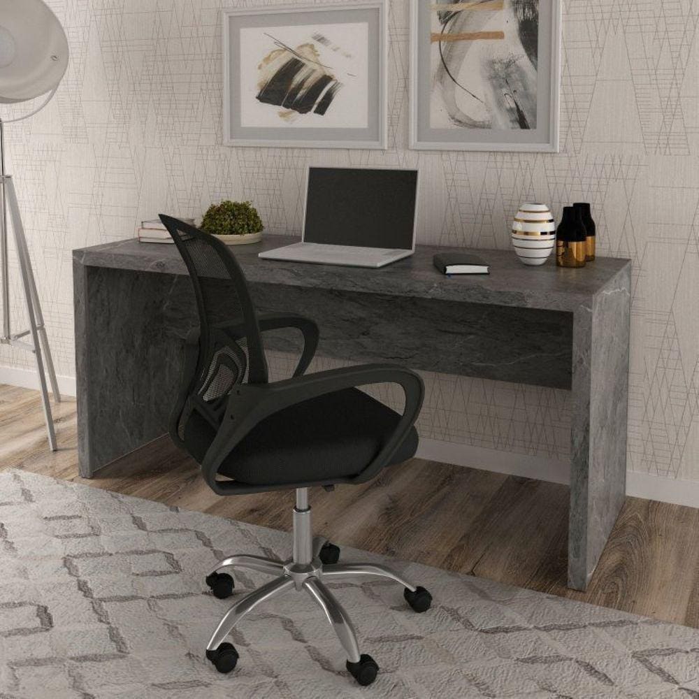 Mesa para Escritório 163cm ME4109 com Cadeira Diretor Tela Mesh Tok 3310 Mármore Lunar/Preto