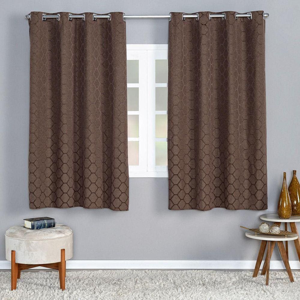Cortina Dallas 2,20M X 1,40M Jacquard Corta Luz Sala Marrom