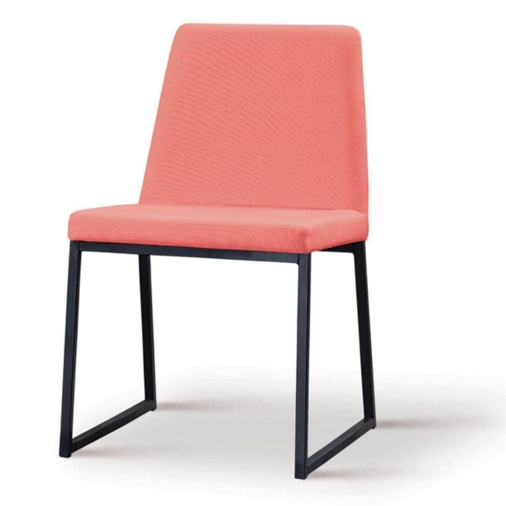 Cadeira Yanka Daf Móveis Multilaminada Revestida Com Espuma D28 Linho Coral Base Aço Carbono Preto